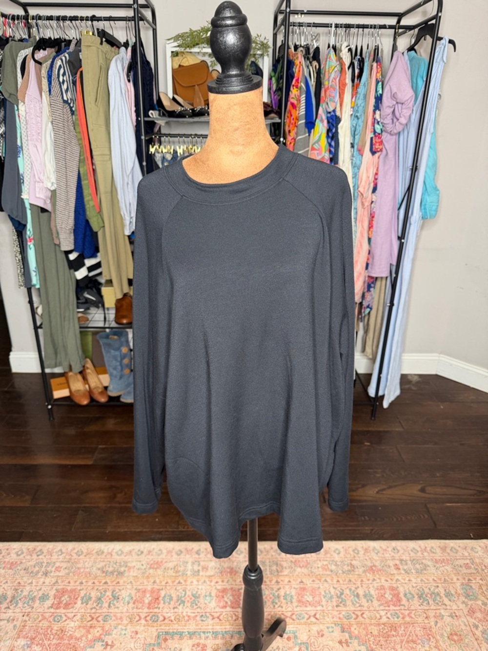 FP Beach Black Crewneck  Top with Subtle Logo